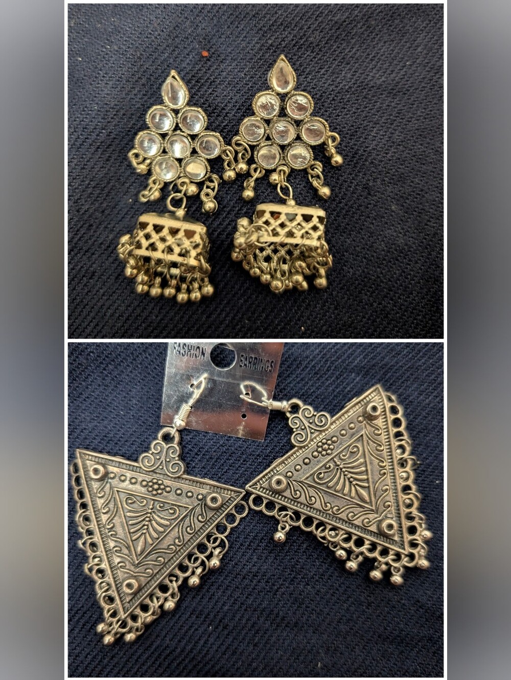 "Boho Ethnic Indian Jewelry Bundle Lot | Jhumka Earrings x2 +Bracelet + NecklacE